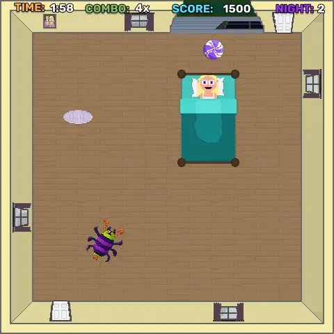 BedBugs gameplay with Lily steering her bed across the bedroom floor